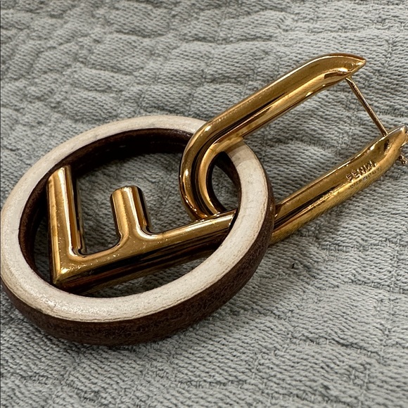 Fendi Gold, wood and Cream Logo Earrings - Picture 5 of 7